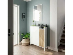 Móvel de entrada Williamsport, entrada 2 portas, guarda-roupa com espelho, arrumação multifuncional, 77x24h91 cm, branco e carvalho