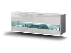 Móvel de sala branco coleção CEPTO 37x91cm, 1 porta com vidro, 2 prateleiras.