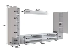 Móvel de sala moderno – conjunto suspenso com 2 colunas + móvel de TV 180 cm + prateleira, carvalho wotan mate