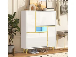 Móvel de sapateira moderno com LED - Branco Brilhante - Elegante e Prático