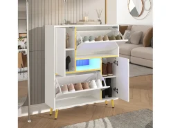 Móvel de sapateira moderno com LED - Branco Brilhante - Elegante e Prático