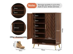 Móvel de sapatos com 2 portas, 6 andares, móvel de armazenamento para sapatos, divisórias reguláveis, para entrada, sala, marrom
