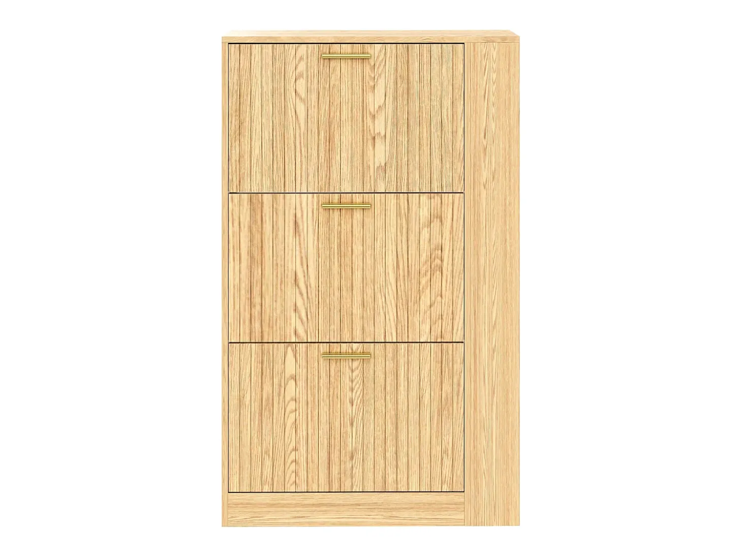 Móvel de sapatos moderno 70x23,5x115 cm - con 3 portas - Prateleiras abertas - aspecto de madeira - MDF - Natural