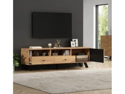 Móvel de TV - 150 x 38 x 44 cm - com 2 gavetas + 1 porta - adequado para TVs de 60 polegadas - aglomerado - natural