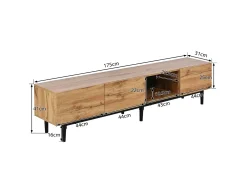 Móvel de TV 175 cm - 3 portas e prateleira de vidro - LEDs - Madeira MDF - cor natural