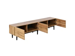 Móvel de TV 175 cm - 3 portas e prateleira de vidro - LEDs - Madeira MDF - cor natural