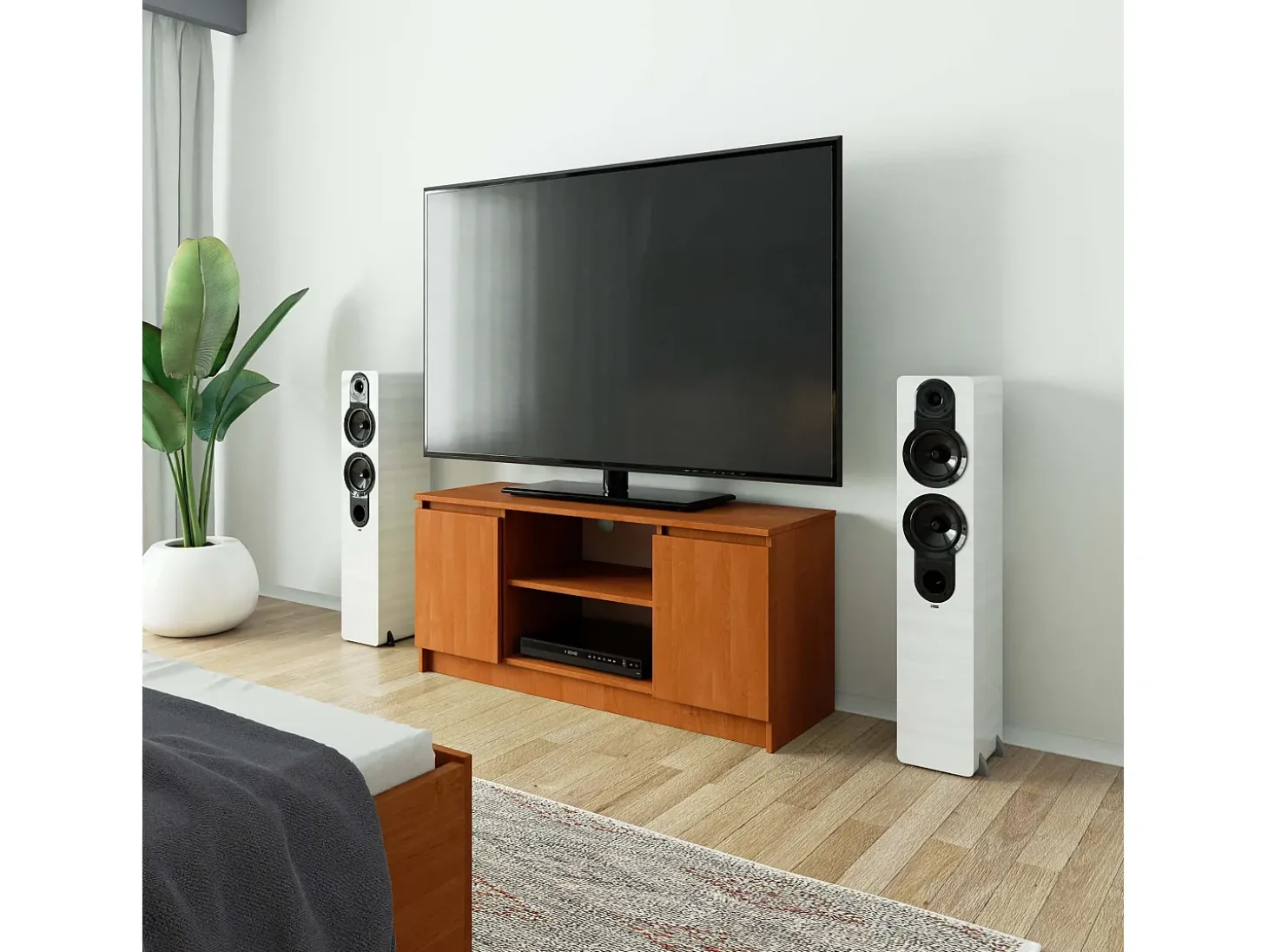 Móvel de TV 120 cm com 2 Portas e 1 Prateleira - Acabamento Fosco Amieiro