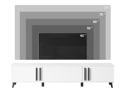 Móvel de TV 180 cm com pés para sala – lowboard moderno com três portas basculantes, artisan, preto mate