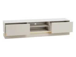 Móvel de TV 2 gavetas e 2 nichos com LEDs em MDF bege e efeito mármore branco - DEVIKA