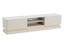 Móvel de TV 2 gavetas e 2 nichos com LEDs em MDF bege e efeito mármore branco - DEVIKA