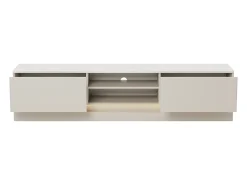Móvel de TV 2 gavetas e 2 nichos com LEDs em MDF bege e efeito mármore branco - DEVIKA