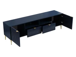 Móvel de TV 2 portas, 2 gavetas e 2 nichos MDF e aço azul e dourado YESINIA