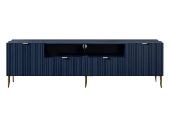 Móvel de TV 2 portas, 2 gavetas e 2 nichos MDF e aço azul e dourado YESINIA