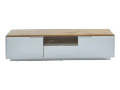 Móvel de TV 2 portas 1 gaveta MDF lacado a branco e natural AMANI