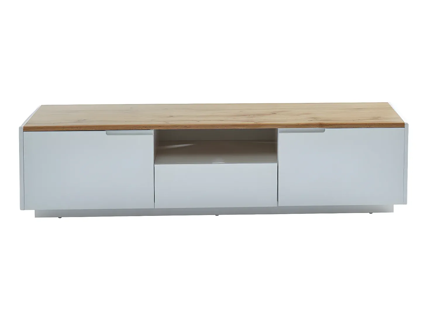 Móvel de TV 2 portas 1 gaveta MDF lacado a branco e natural AMANI