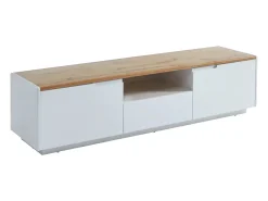 Móvel de TV 2 portas 1 gaveta MDF lacado a branco e natural AMANI