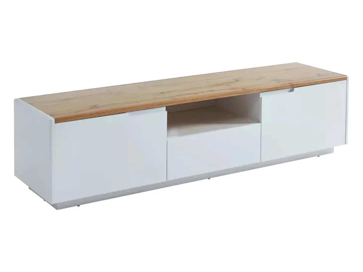 Móvel de TV 2 portas 1 gaveta MDF lacado a branco e natural AMANI