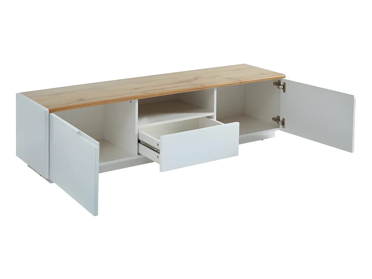 Móvel de TV 2 portas 1 gaveta MDF lacado a branco e natural AMANI