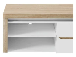 Móvel de TV, 2 portas e 2 nichos com LEDs em MDF lacado a branco e natural VADEMOSA