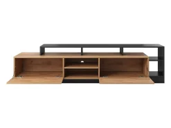 Móvel de TV 2 portas e 6 nichos com LEDs natural claro e antracite - IDESIA