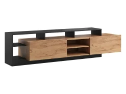 Móvel de TV 2 portas e 6 nichos com LEDs natural claro e antracite - IDESIA