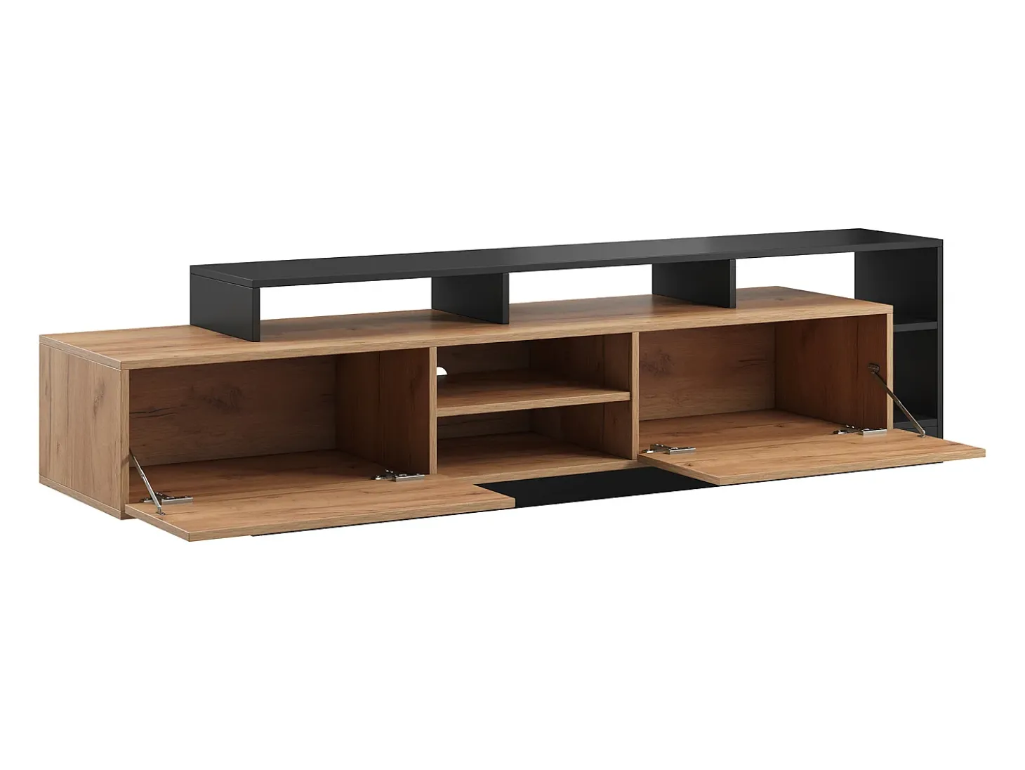 Móvel de TV 2 portas e 6 nichos com LEDs natural claro e antracite - IDESIA