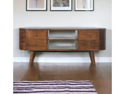 Móvel de TV arredondado em castanho Artisan Furniture, 4 gavetas, 2 prateleiras, castanho