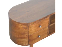 Móvel de TV arredondado em castanho Artisan Furniture, 4 gavetas, 2 prateleiras, castanho