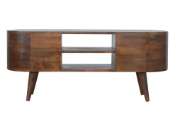 Móvel de TV arredondado em castanho Artisan Furniture, 4 gavetas, 2 prateleiras, castanho