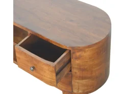 Móvel de TV arredondado em castanho Artisan Furniture, 4 gavetas, 2 prateleiras, castanho