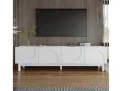 Móvel de TV baixo com 4 portas curvas em forma de onda - 169 x 34 x 45 cm - MDF + aglomerado - branco
