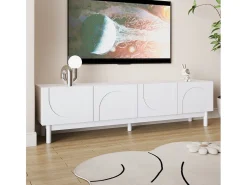 Móvel de TV baixo com 4 portas curvas em forma de onda - 169 x 34 x 45 cm - MDF + aglomerado - branco
