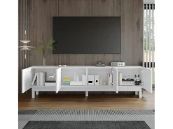 Móvel de TV baixo com 4 portas curvas em forma de onda - 169 x 34 x 45 cm - MDF + aglomerado - branco