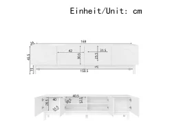 Móvel de TV baixo com 4 portas curvas em forma de onda - 169 x 34 x 45 cm - MDF + aglomerado - branco