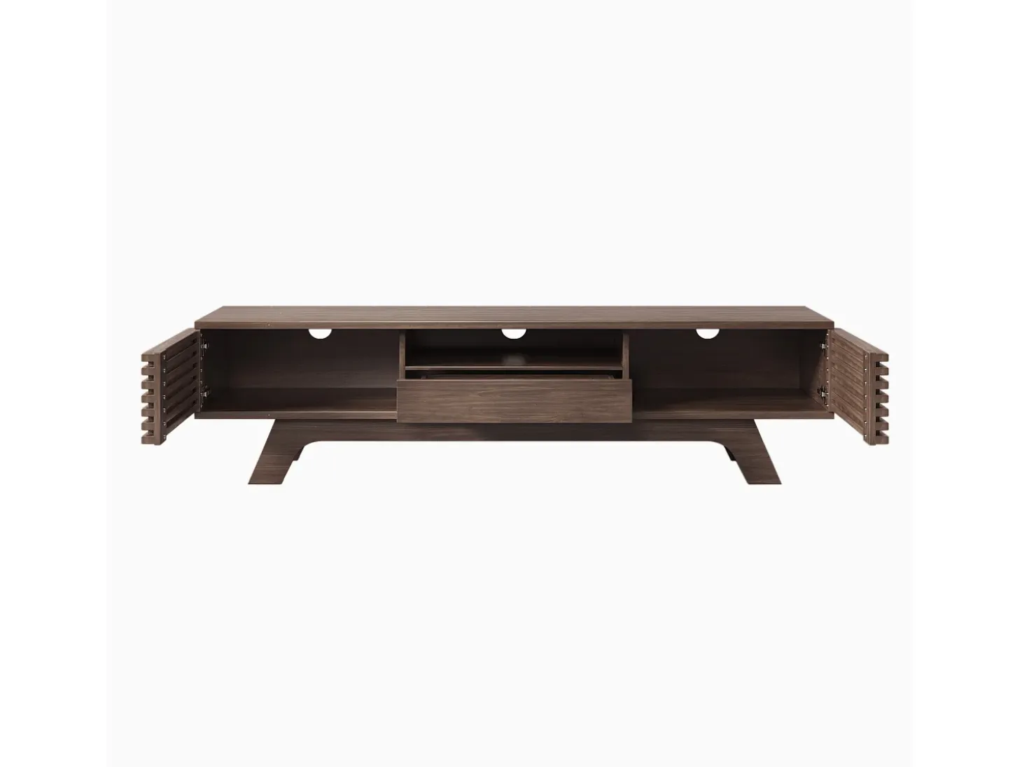 Móvel de TV baixo em estilo retrô com 2 portas e 1 gaveta, cor madeira, para sala de estar, 150 x 40 x 44,5 cm