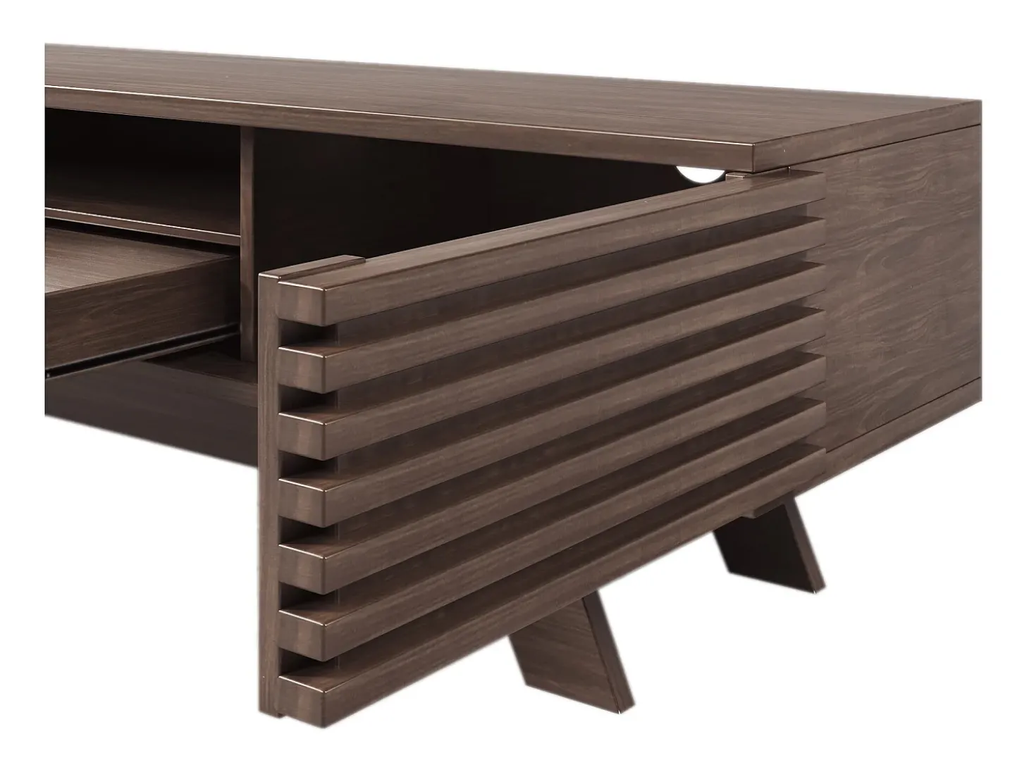 Móvel de TV baixo em estilo retrô com 2 portas e 1 gaveta, cor madeira, para sala de estar, 150 x 40 x 44,5 cm