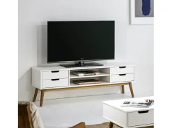 Móvel de TV Baku 1 porta e 2 gavetas branco, madeira maciça, 140 cm.