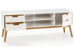 Móvel de TV Baku 1 porta e 2 gavetas branco, madeira maciça, 140 cm.