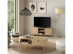Móvel de TV Bella 2 Portas Cor Carvalho com vime Natural
