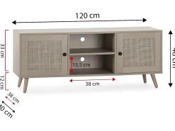 Móvel de TV Bella 2 Portas Cor Carvalho com vime Natural