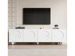Móvel de TV branco com 4 portas - Pés redondos - MDF e madeira PB