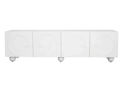 Móvel de TV branco com 4 portas - Pés redondos - MDF e madeira PB