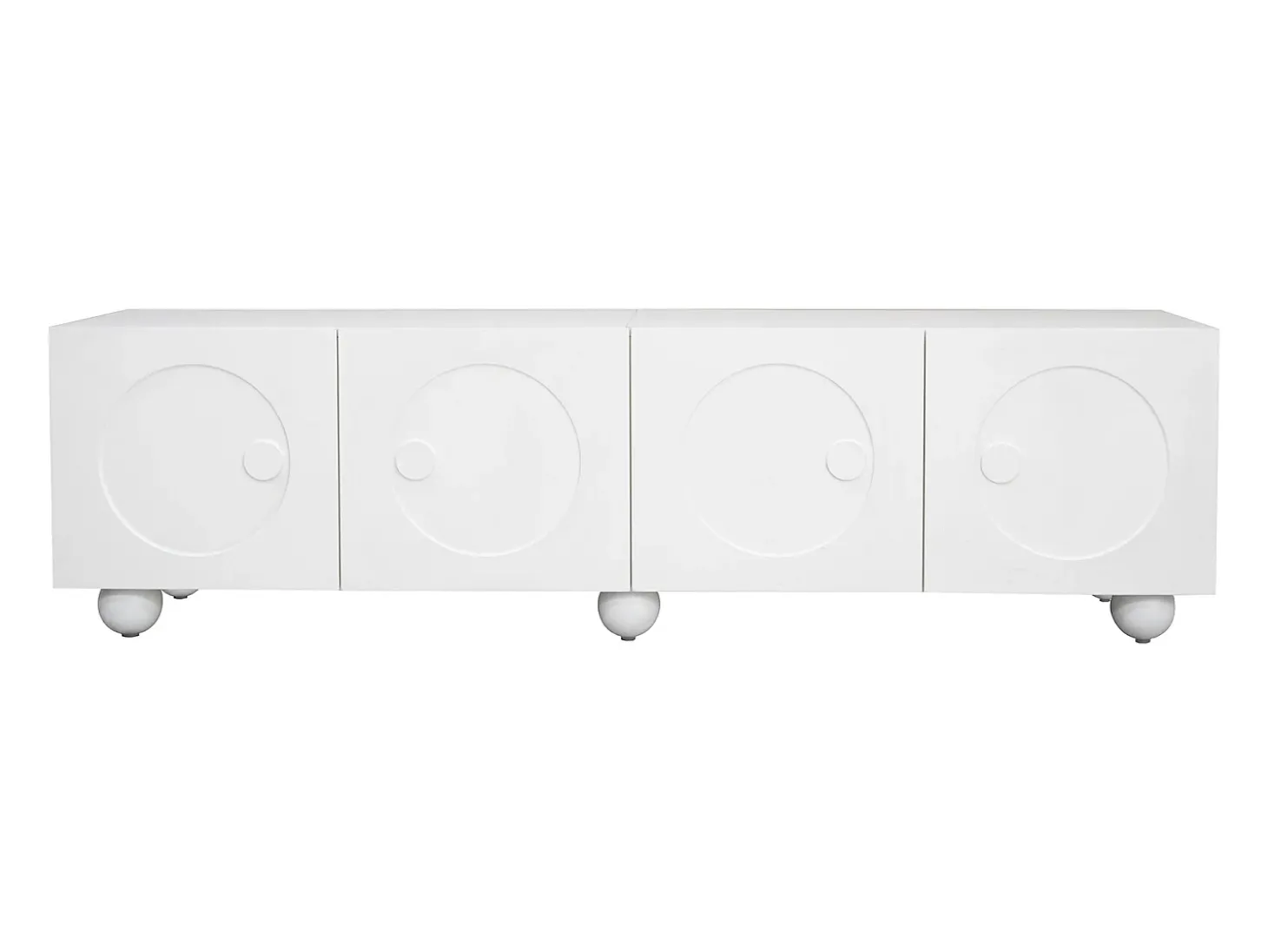 Móvel de TV branco com 4 portas - Pés redondos - MDF e madeira PB