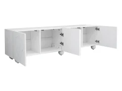 Móvel de TV branco com 4 portas - Pés redondos - MDF e madeira PB