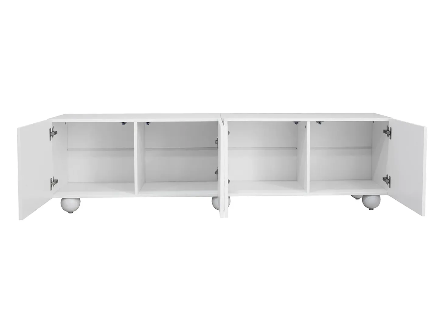 Móvel de TV branco com 4 portas - Pés redondos - MDF e madeira PB