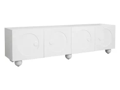 Móvel de TV branco com 4 portas - Pés redondos - MDF e madeira PB