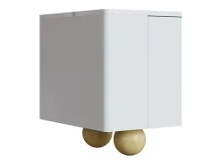 Móvel de TV branco com 4 portas - Tampo com efeito mármore - Pés esféricos em madeira