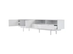 Móvel de TV branco com linhas geométricas - 2 portas e 2 gavetas