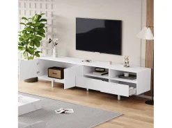 Móvel de TV branco com linhas geométricas - 2 portas e 2 gavetas