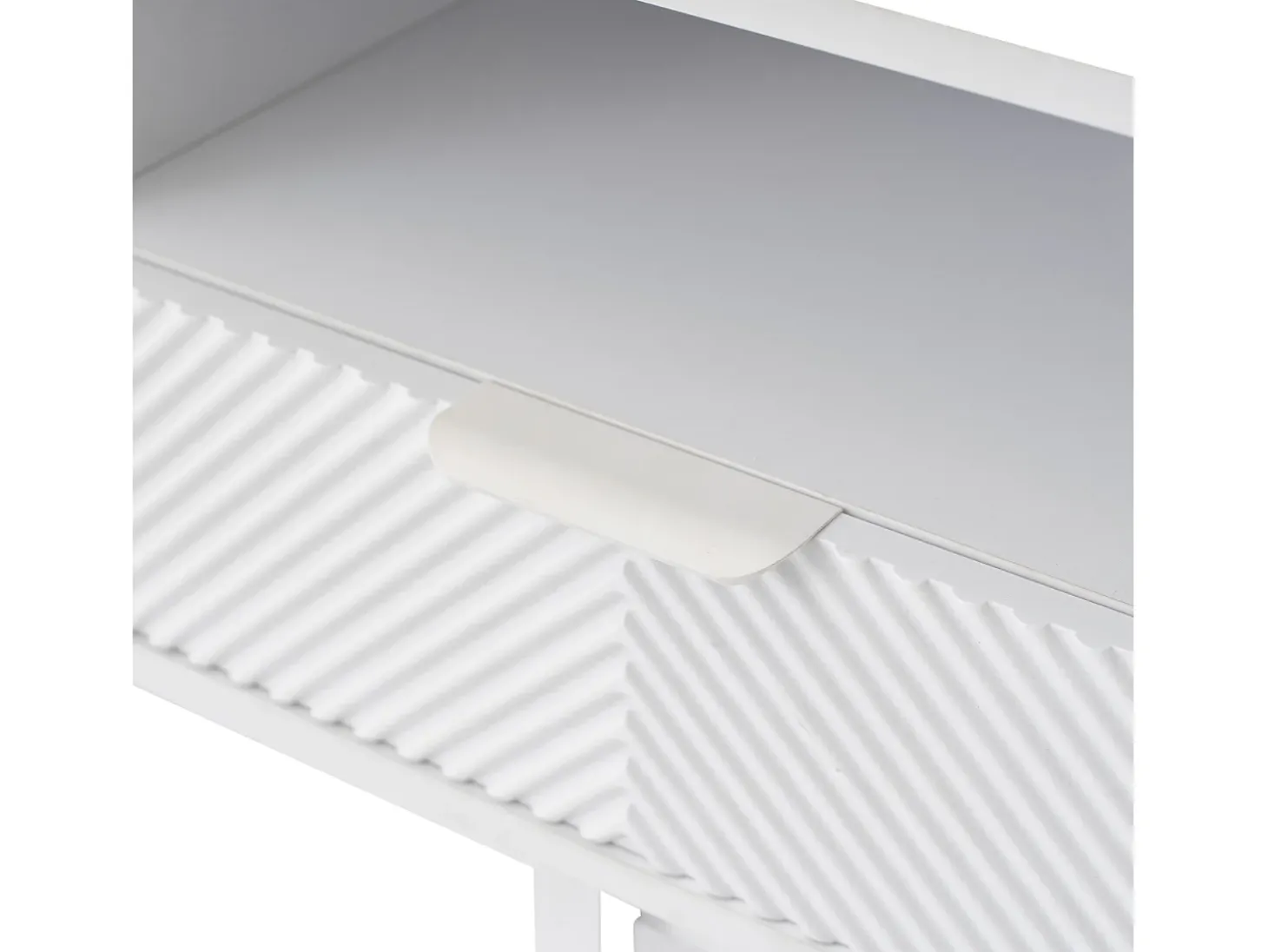 Móvel de TV branco com linhas geométricas - 2 portas e 2 gavetas